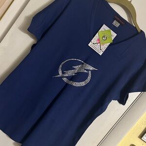 Tampa Bay Lighting Blue V-Neck T-Shirt with Rhinestone Logo